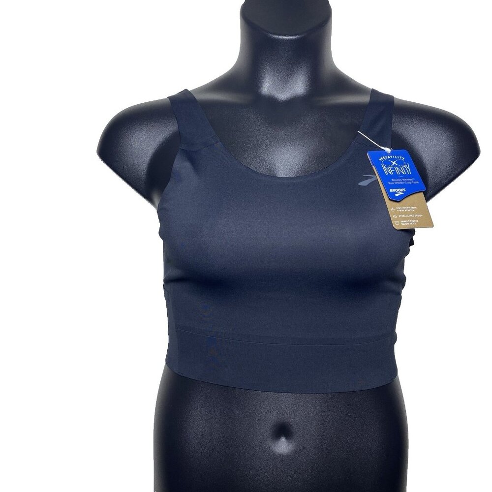 Brooks Size XXL Run Within Crop Tank Black 4 Way Stretch Pockets Below Arm